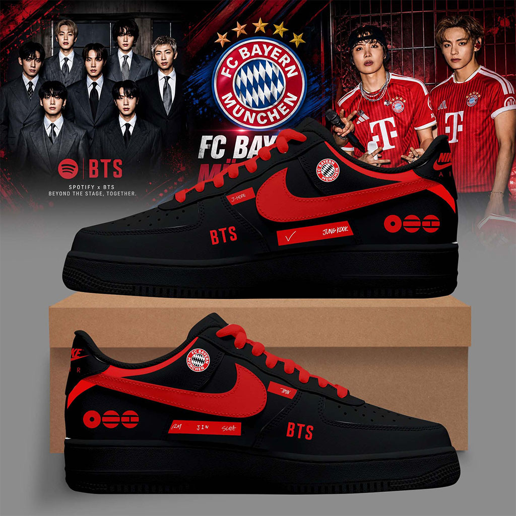 BTS Arirang World Tour 2026 X Bayern Munich Shoes Black BTS Merch Arirang Sneakers Fan Gear - Kdjoy