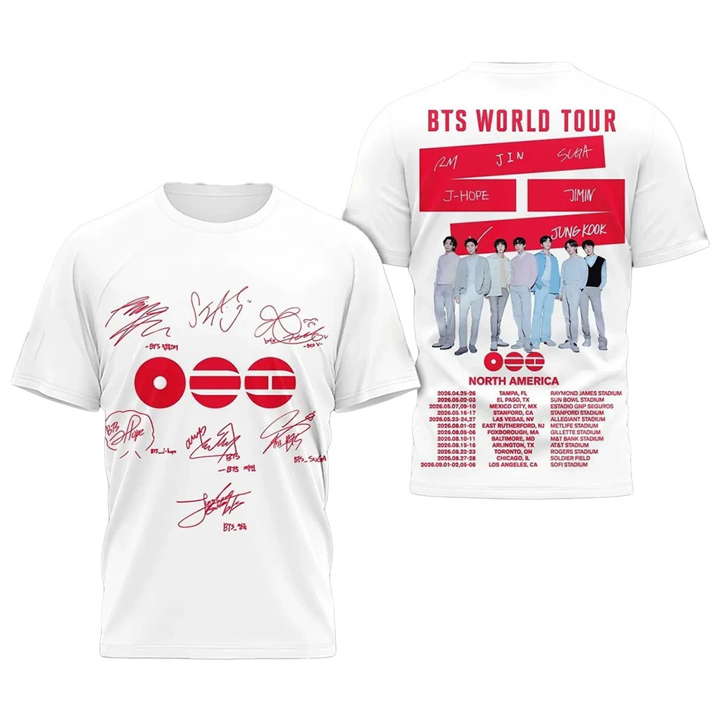 BTS North America Tour 2026 Member Autographs T-Shirt BTS World Tour Merch Arirang Kpop Gear - Kdjoy