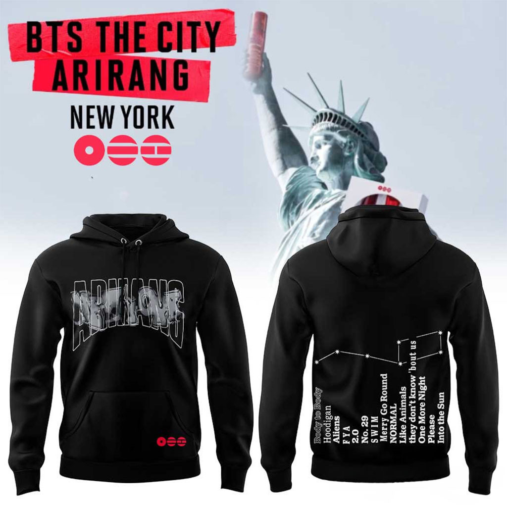 BTS The City Arirang World Tour 2026 In New York City Black Hoodie Collection BTS Tour Merch - Kdjoy