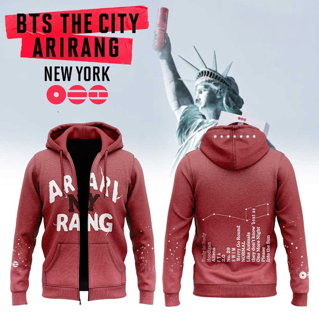 BTS World Tour Arirang New York Zip Hoodie 2026 BTS Merch Gift Ideas for Kpop Lovers - Kdjoy