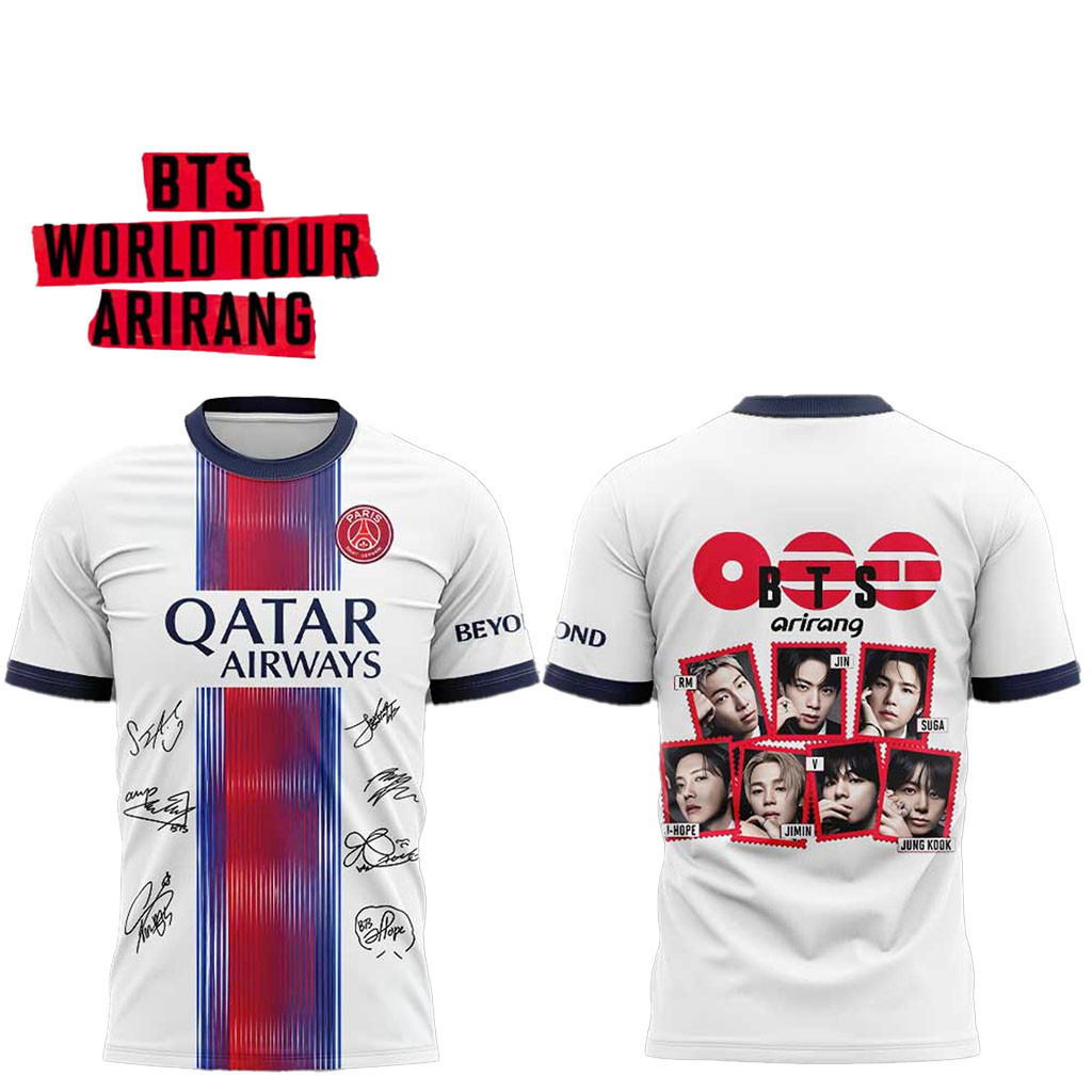BTS World Tour Arirang X PSG Signature Football Jersey 2026 BTS Merch Kpop Fan Gear For Army - Kdjoy