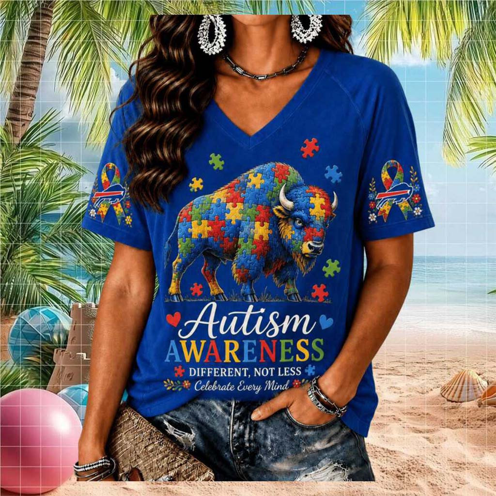 Buffalo Bills Autism Awareness Different Not Less V-Neck Shirt Bills Merch Autistic Gifts - Kdjoy Buffalo Bills Autism Awareness Different Not Less V-Neck Shirt Bills Merch Autistic Gifts - Kdjoy