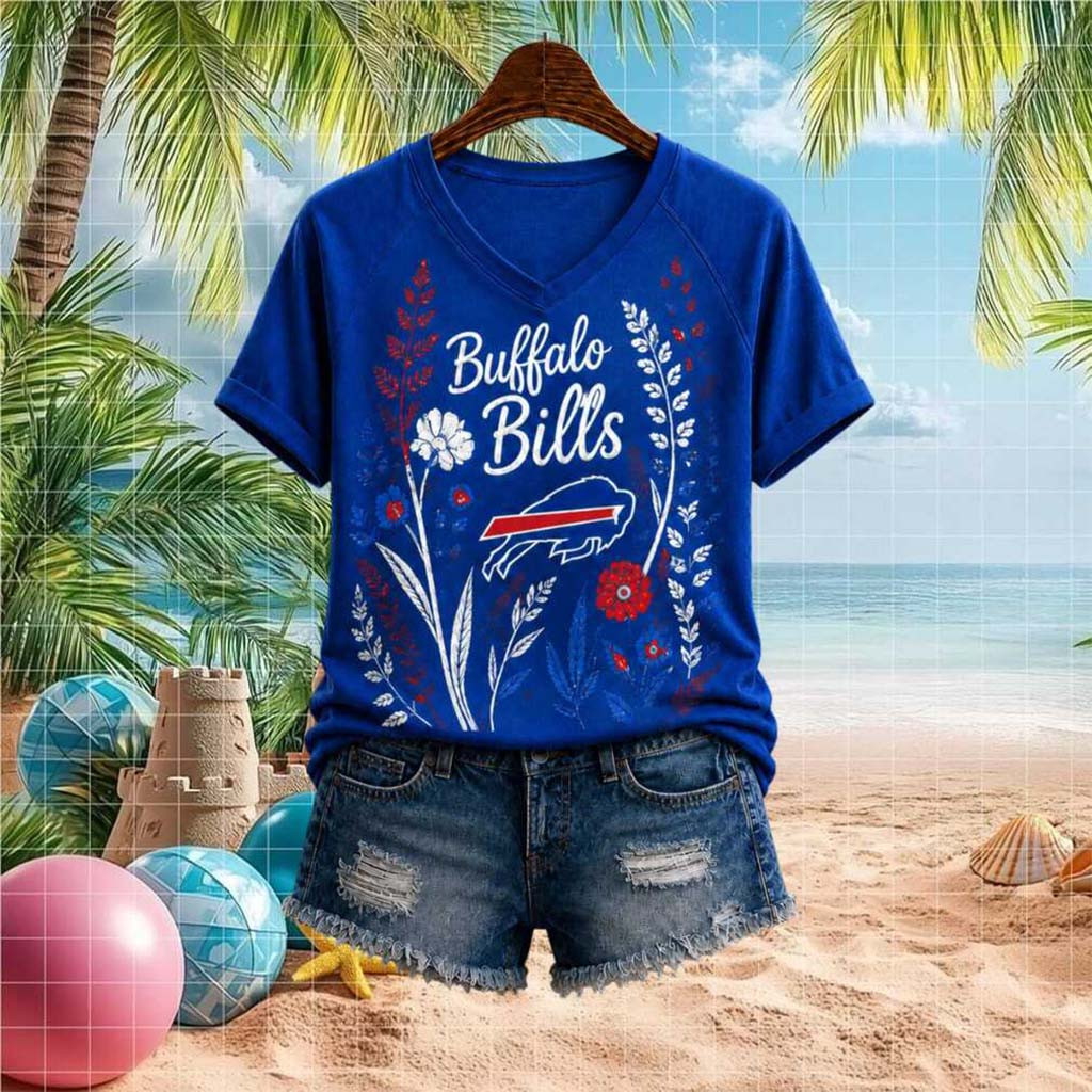 Buffalo Bills Floral Boho Football Team V-Neck Shirt Buffalo Bills Merch Gift For Women - Kdjoy Buffalo Bills Floral Boho Football Team V-Neck Shirt Buffalo Bills Merch Gift For Women - Kdjoy