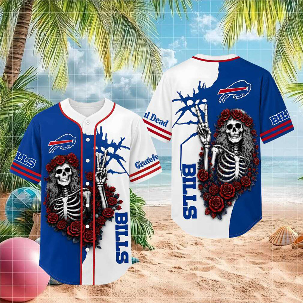 Buffalo Bills Grateful Dead Skull Rose Baseball Jersey Buffalo Bills Merch Gifts For Fans - Kdjoy Buffalo Bills Grateful Dead Skull Rose Baseball Jersey Buffalo Bills Merch Gifts For Fans - Kdjoy