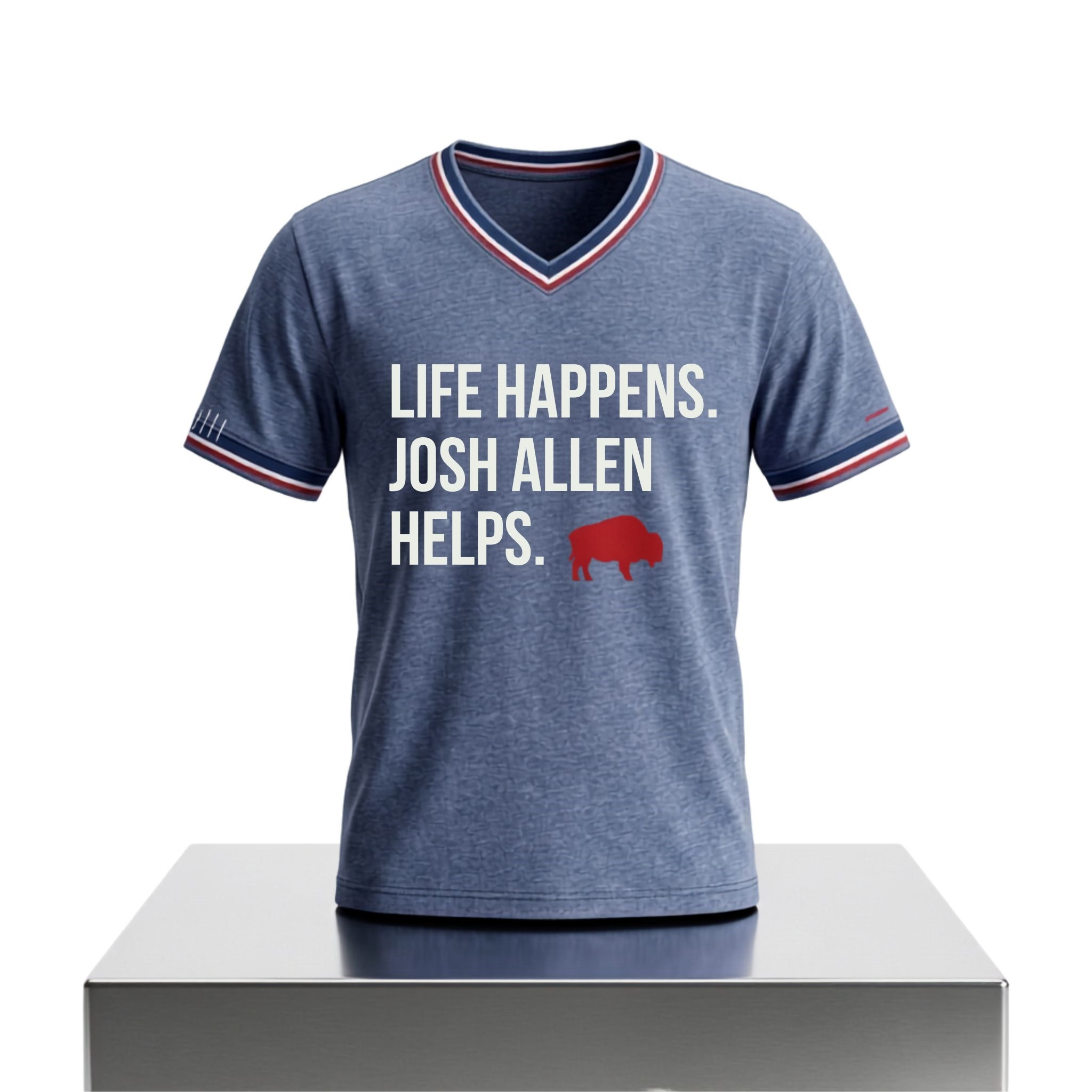 Buffalo Bills Life Happens Josh Allen Helps V-Neck Shirt Buffalo Bills Merch Fan Gift Ideas - Kdjoy Buffalo Bills Life Happens Josh Allen Helps V-Neck Shirt Buffalo Bills Merch Fan Gift Ideas - Kdjoy