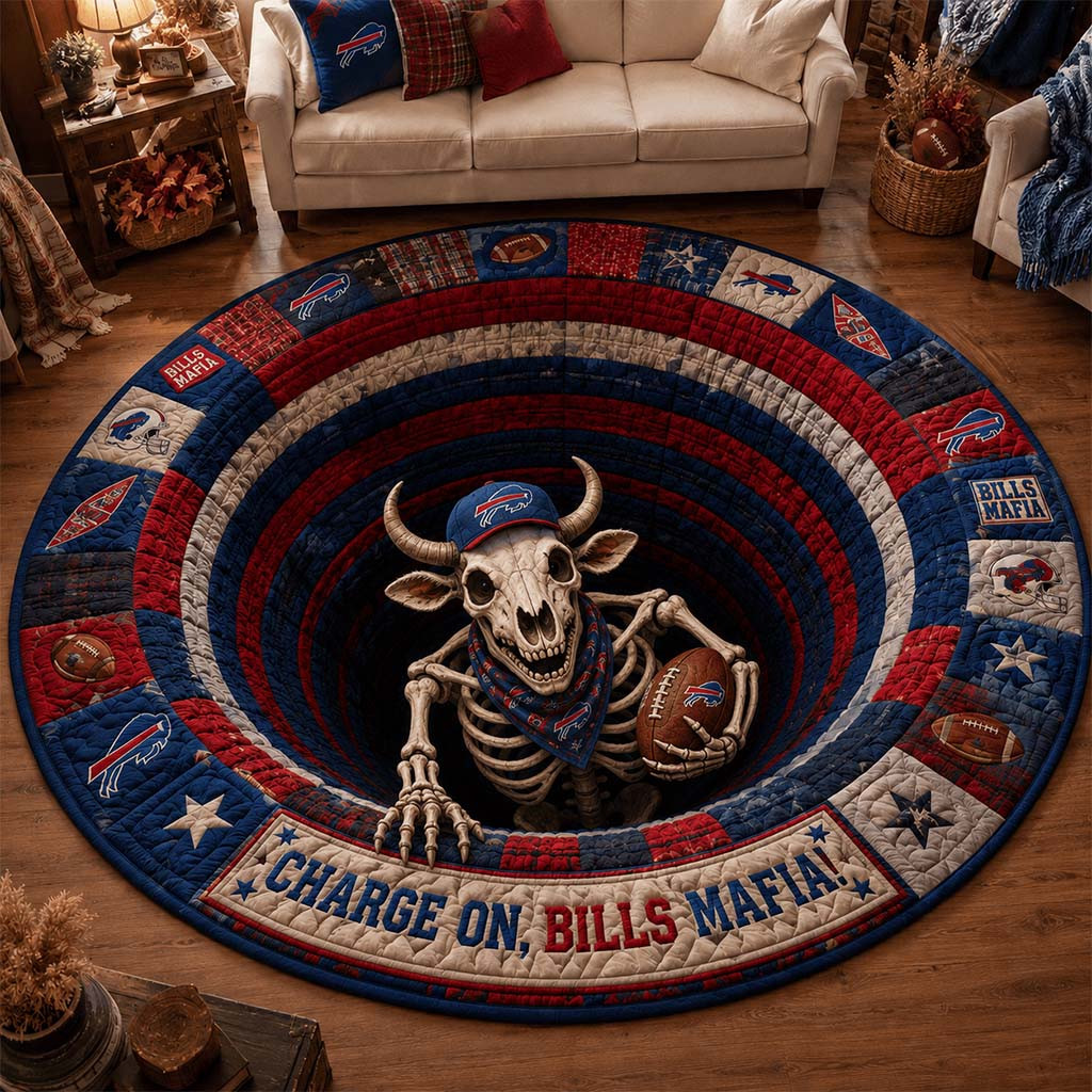 Buffalo Bills Merch Charge On Bills Mafia Quilted Round Mat Gifts For Football Fan - Kdjoy