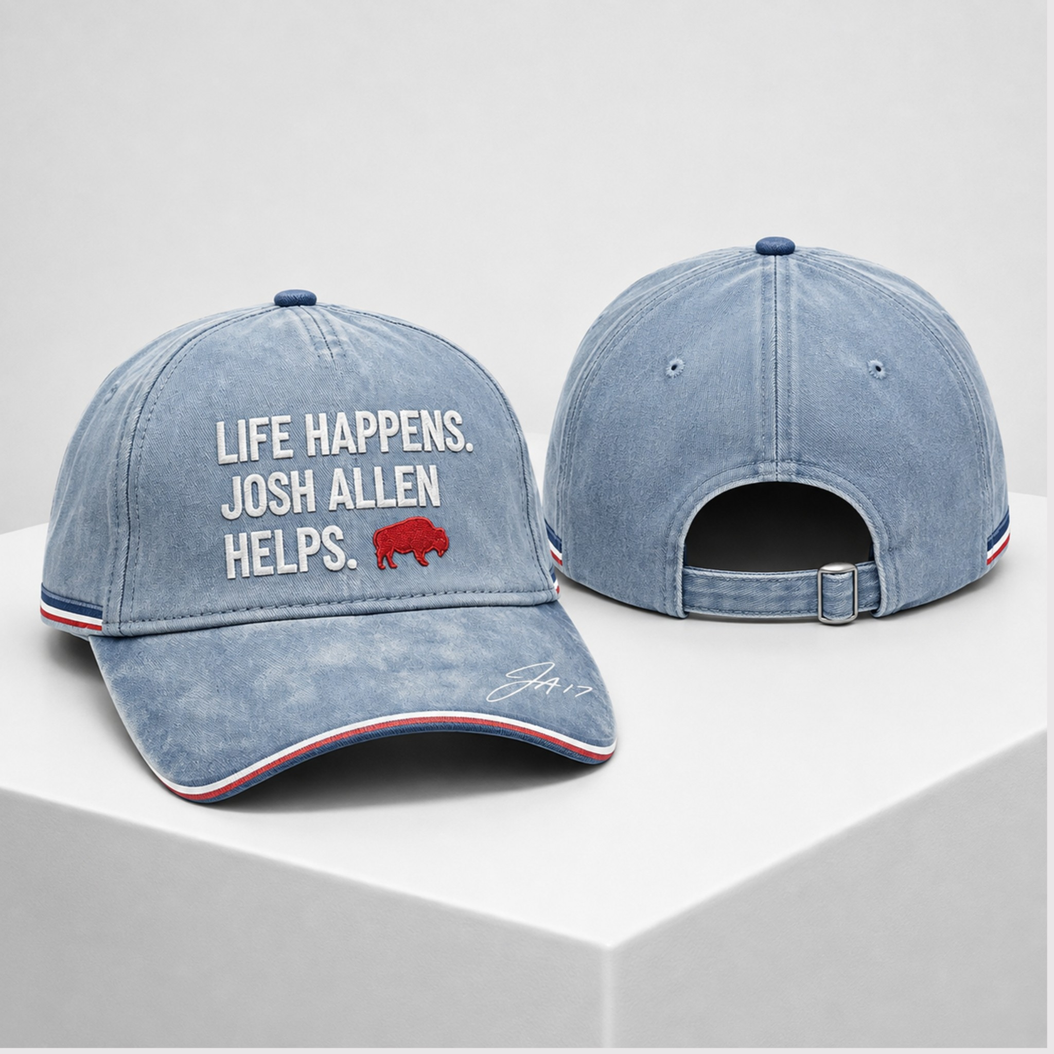 Buffalo Life Happens Josh Allen Helps 2026 Hat Embroidered Buffalo Bills Merch Fan Gifts - Kdjoy
