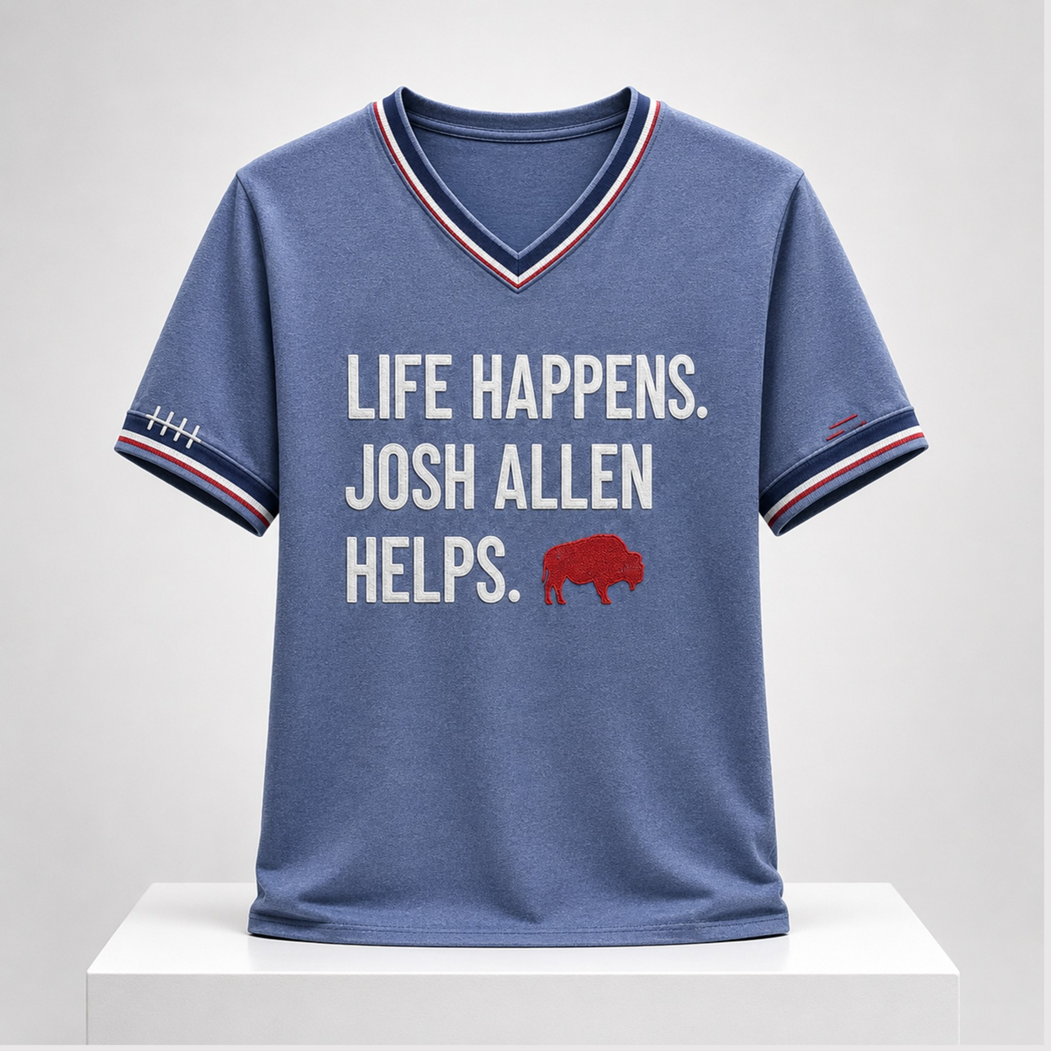 Buffalo Life Happens Josh Allen Helps 2026 V-Neck Shirt Buffalo Bills Merch Football Fan Gifts - Kdjoy