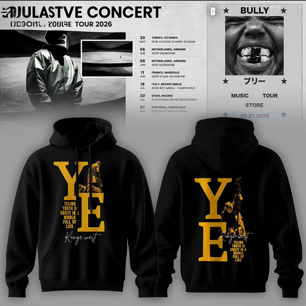 Bully Live Concert Tour 2026 Vintage Hoodie Black YE World Tour Merch Present For Rapper Fans - Kdjoy Bully Live Concert Tour 2026 Vintage Hoodie Black YE World Tour Merch Present For Rapper Fans - Kdjoy