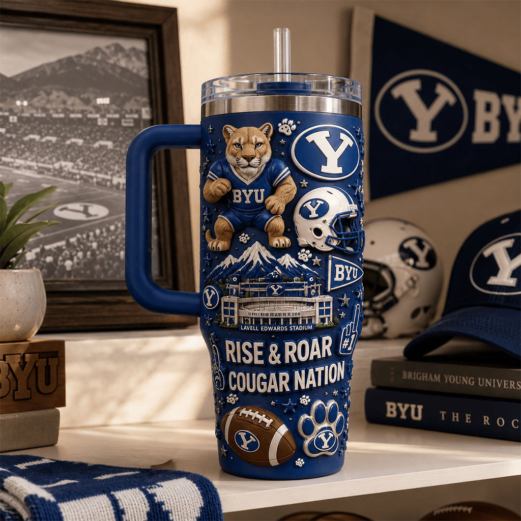 BYU Cougars Rise And Roar Cougar Nation Tumbler BYU Cougars Merch Gift For Football Lovers - Kdjoy