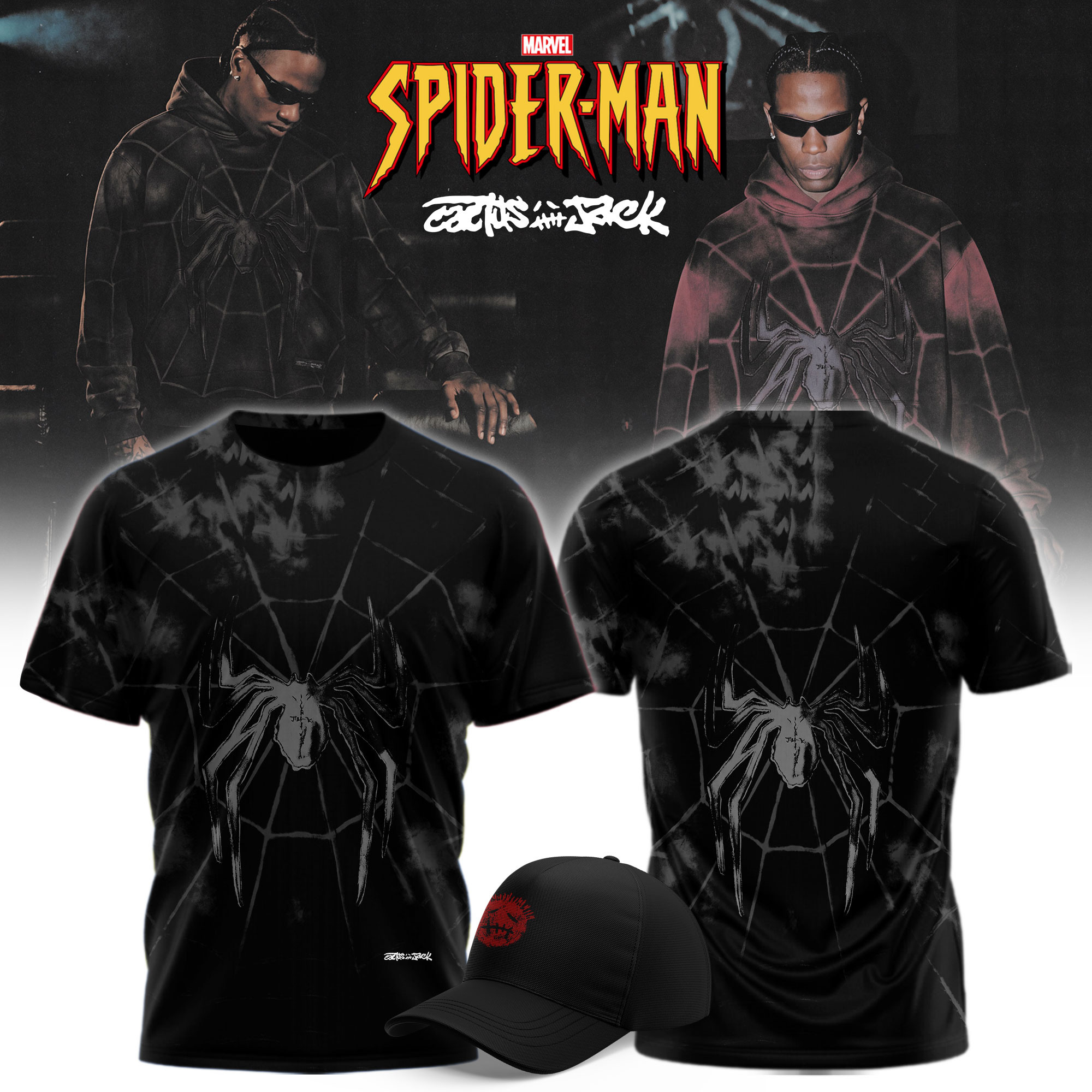 Cactus Jack x SPIDER-MAN Brand New Day Shirt Black Travis Scott Merch Gifts For Dudes - Kdjoy