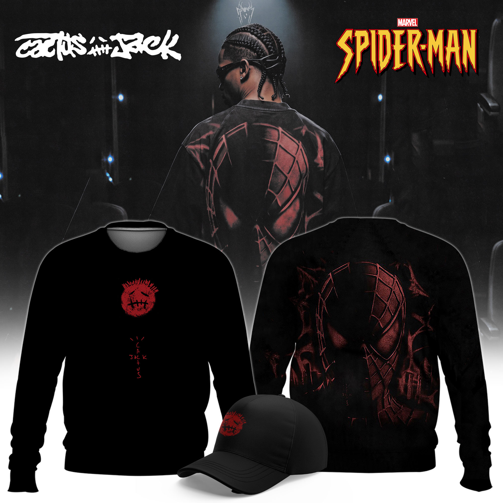 Cactus Jack x SPIDER-MAN Brand New Day Sweatshirt Travis Scott Apparel Gift Ideas For Fans - Kdjoy