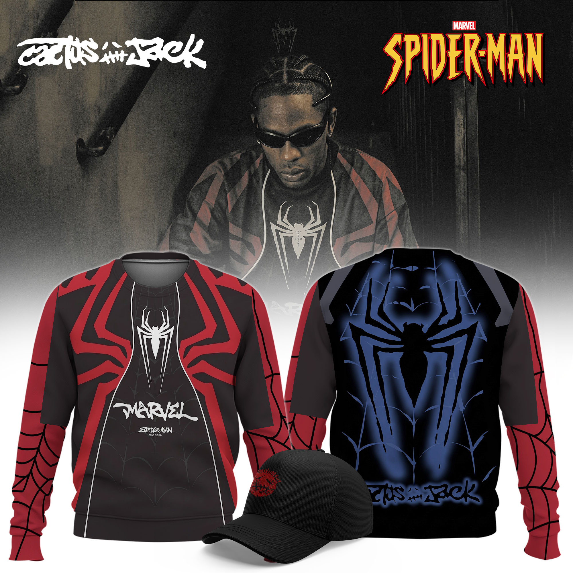 Cactus Jack x SPIDER-MAN Brand New Day Sweatshirt Travis Scott Merchandise Son Presents - Kdjoy