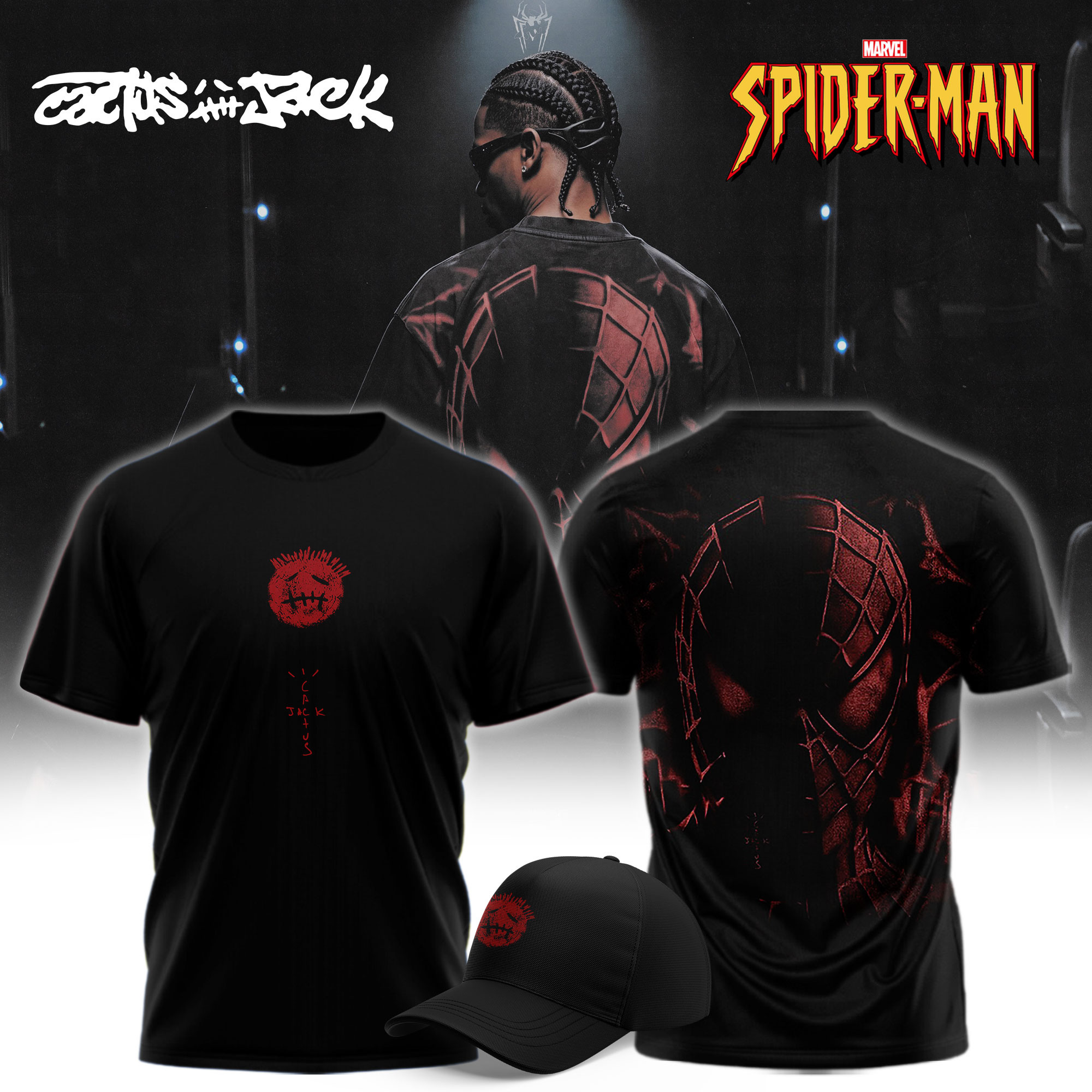Cactus Jack x SPIDER-MAN Brand New Day T-Shirt Black Travis Scott Merch BFF Gifts - Kdjoy