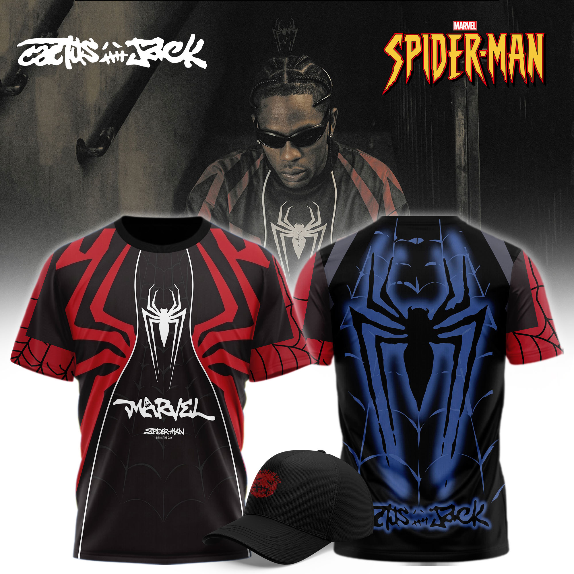 Cactus Jack x SPIDER-MAN Brand New Day T-Shirt Travis Scott Merch Boyfriend Gifts - Kdjoy