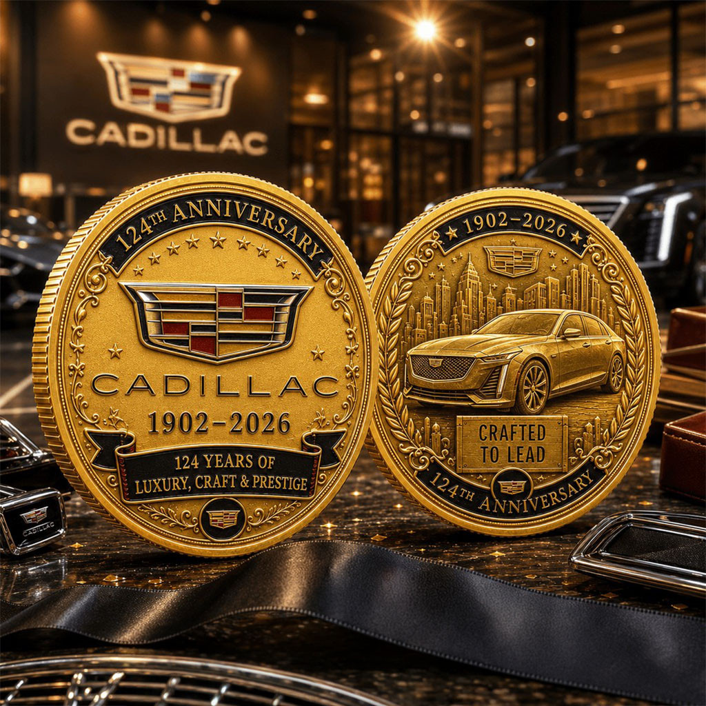 Cadillac 124th Anniversary Gold Crest Commemorative Coin Crafted To Lead Coin Gift For Dad - Kdjoy