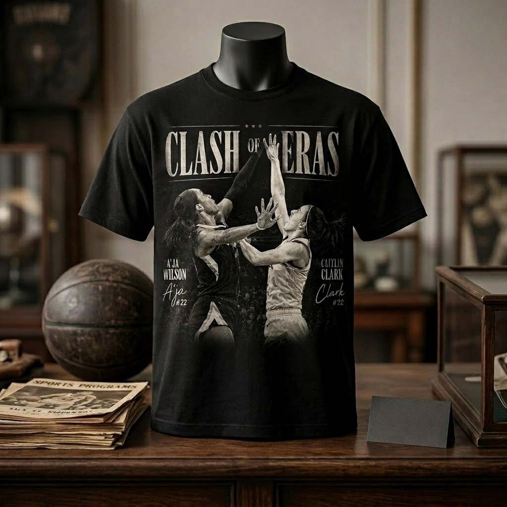 Caitlin Clark vs A'ja Wilson Clash of Eras WNBA Monochrome T-Shirt Gifts For Basketball Fan - Kdjoy