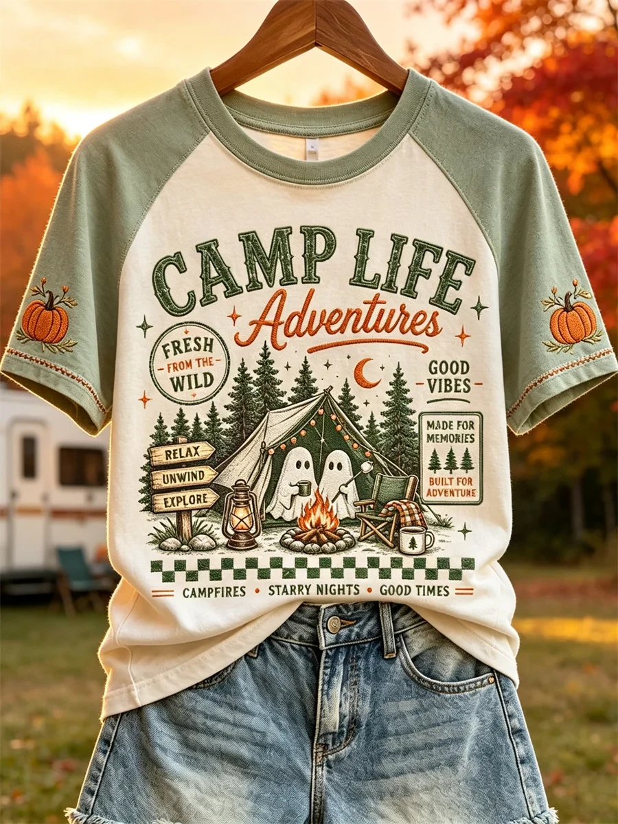 Camp Life Adventures Ghosts Fall Camping T-Shirt Cute Autumn Outfits Gift For Halloween - Kdjoy