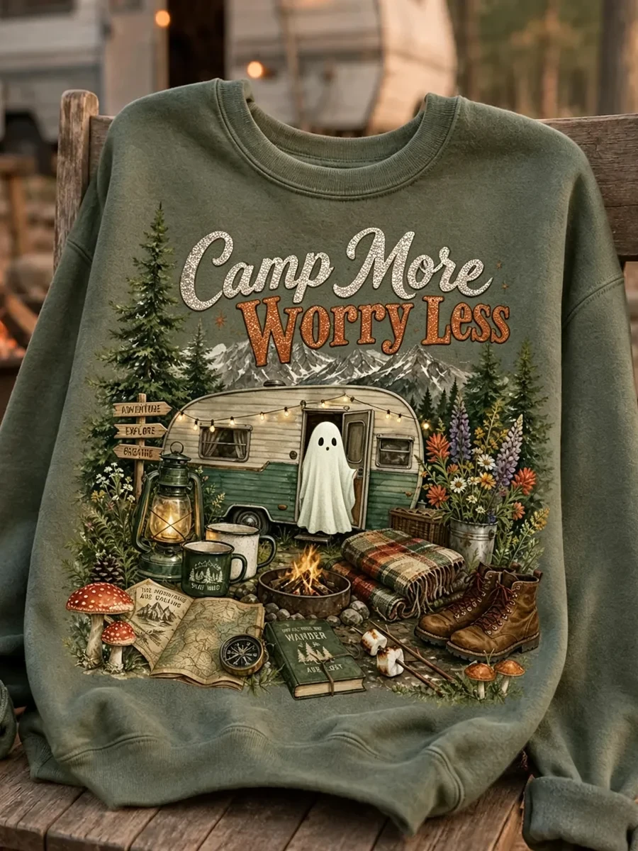 Camp More Worry Less Sweatshirt Camping Ghost Clothing USeful Gifts For Wife - Kdjoy Camp More Worry Less Sweatshirt Camping Ghost Clothing USeful Gifts For Wife - Kdjoy
