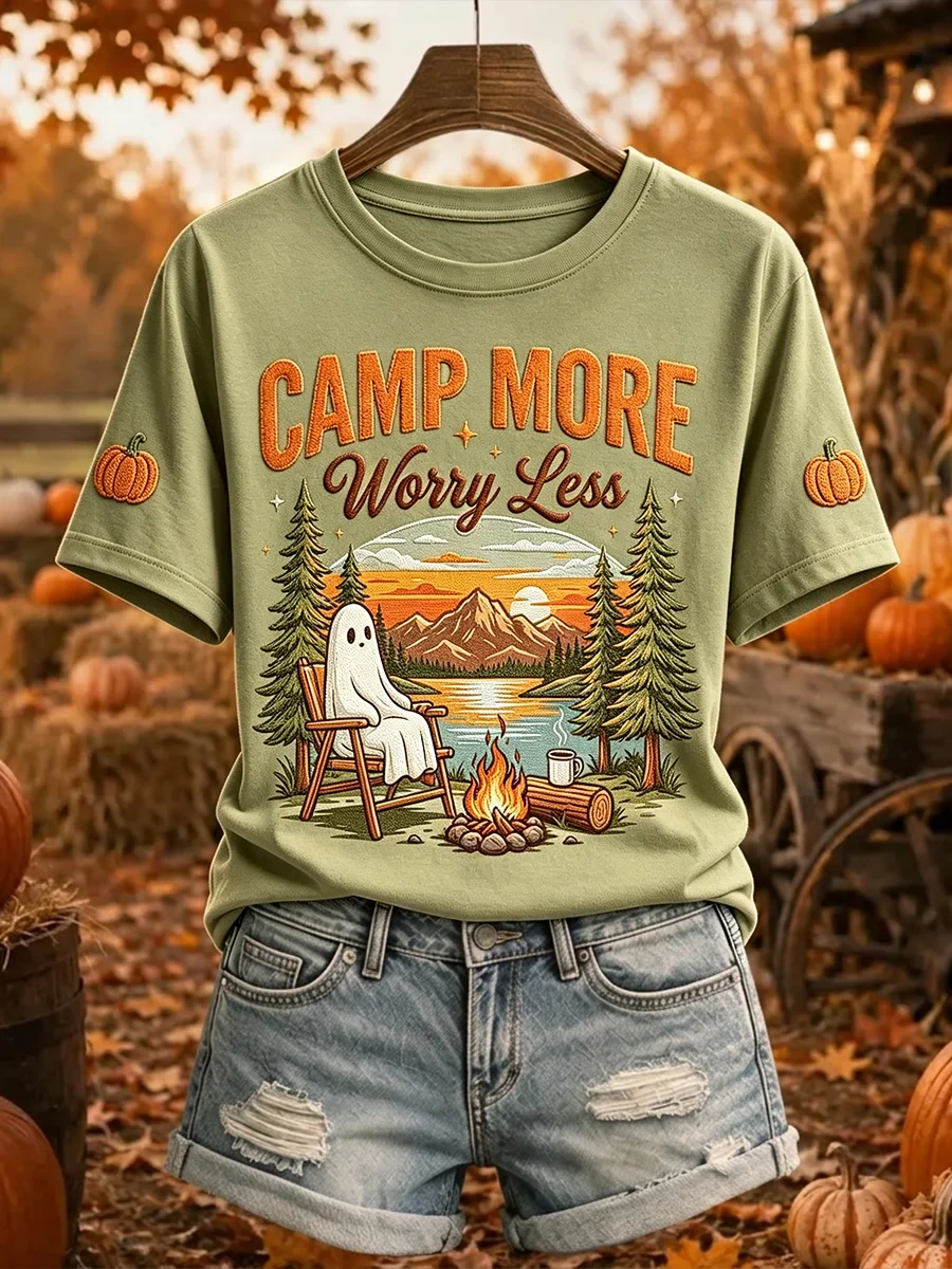 Camp More Worry Less T-Shirt Halloween Ghost Camping Shirt Cute Autumn Outfits - Kdjoy Camp More Worry Less T-Shirt Halloween Ghost Camping Shirt Cute Autumn Outfits - Kdjoy