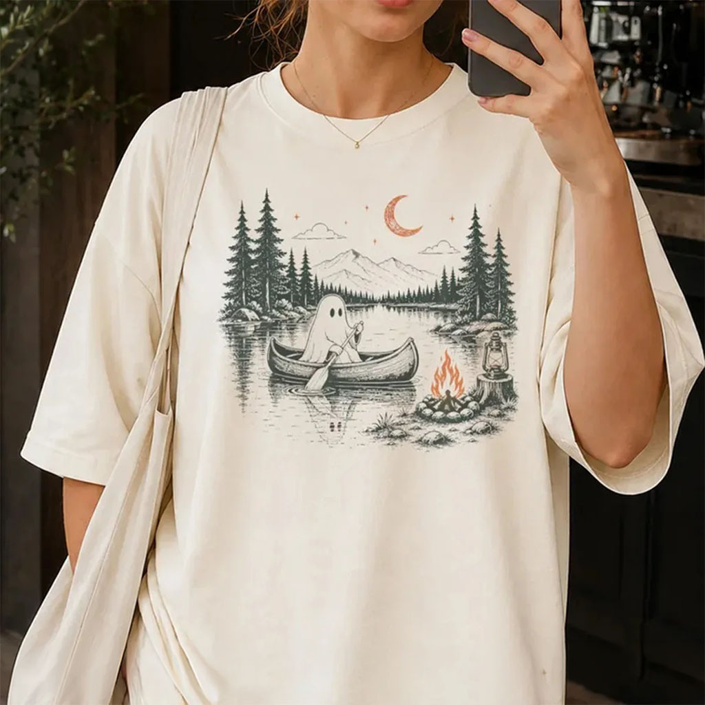 Camping Ghost T-Shirt Spooky Canoe Lake Shirt Halloween Gifts For Sisters - Kdjoy