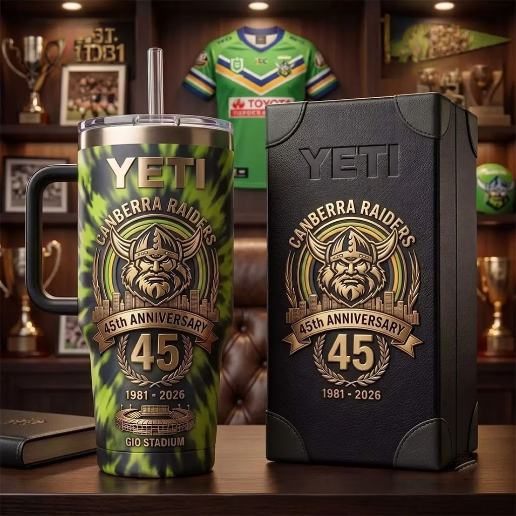 Canberra Raiders 45th Anniversary Tie Dye Stanley Tumbler Canberra Raiders Merch Fan Gifts - Kdjoy