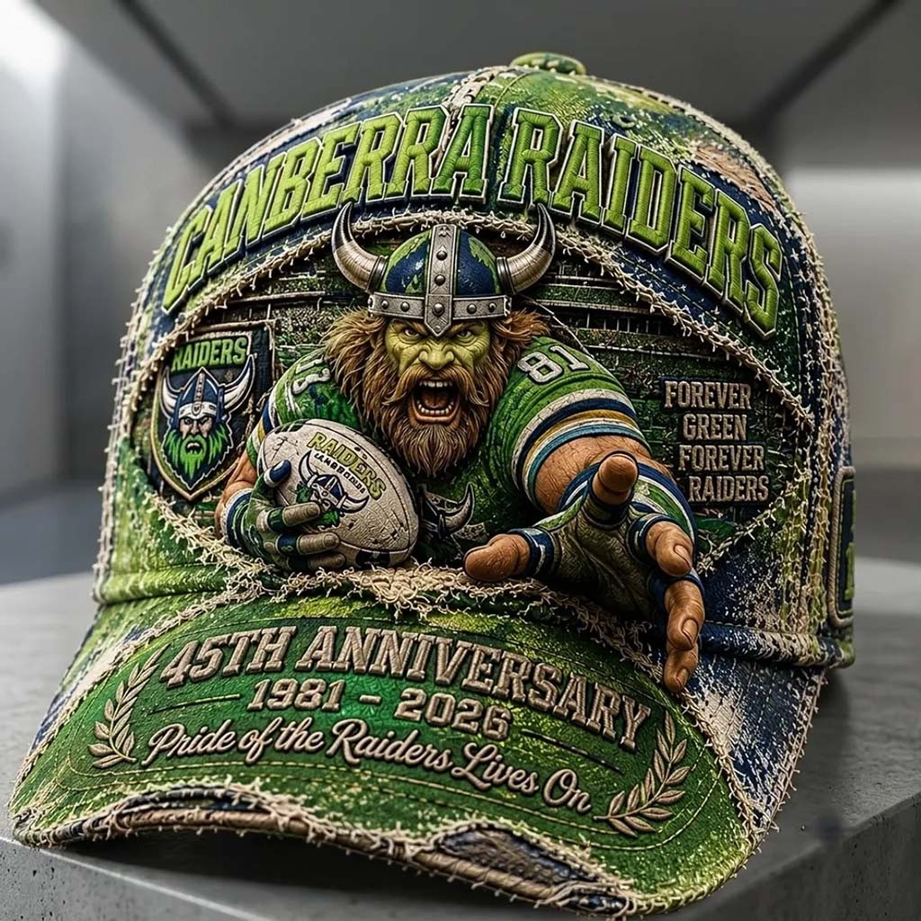 Canberra Raiders 45th Anniversary Viking Mascot Hat Pride Of The Raiders Lives On Hat Fan Gear - Kdjoy Canberra Raiders 45th Anniversary Viking Mascot Hat Pride Of The Raiders Lives On Hat Fan Gear - Kdjoy