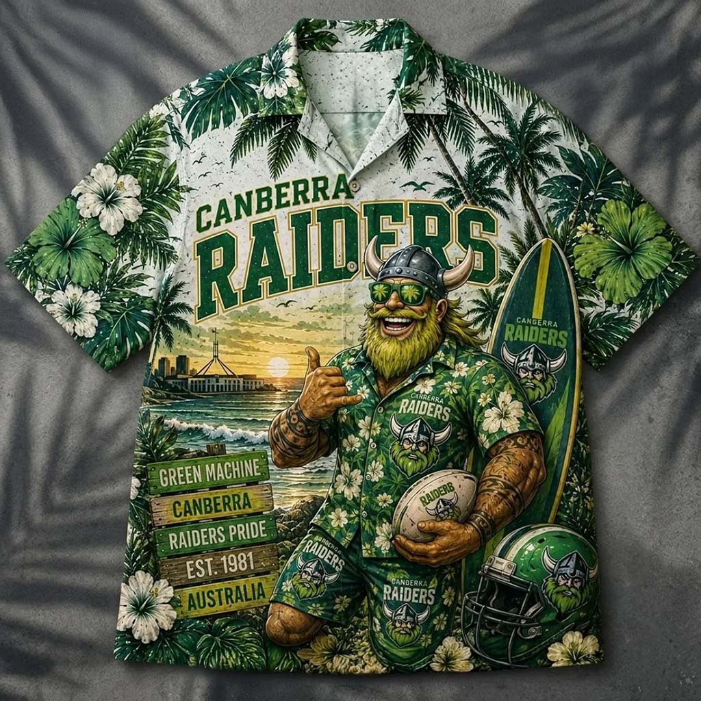 Canberra Raiders Viking Mascot Hawaiian Shirt 2026 Canberra Raiders Merch Rugby Fan Present - Kdjoy
