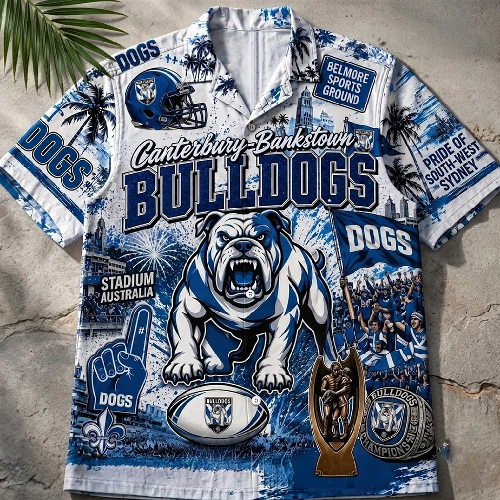 Canterbury-Bankstown Bulldogs Mascot Hawaiian Shirt Bulldogs Merch Gift For Football Lovers - Kdjoy Canterbury-Bankstown Bulldogs Mascot Hawaiian Shirt Bulldogs Merch Gift For Football Lovers - Kdjoy
