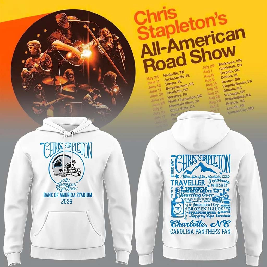 Carolina Panthers X Chris Stapleton All American Road Show Hoodie Panthers Merch White - Kdjoy Carolina Panthers X Chris Stapleton All American Road Show Hoodie Panthers Merch White - Kdjoy