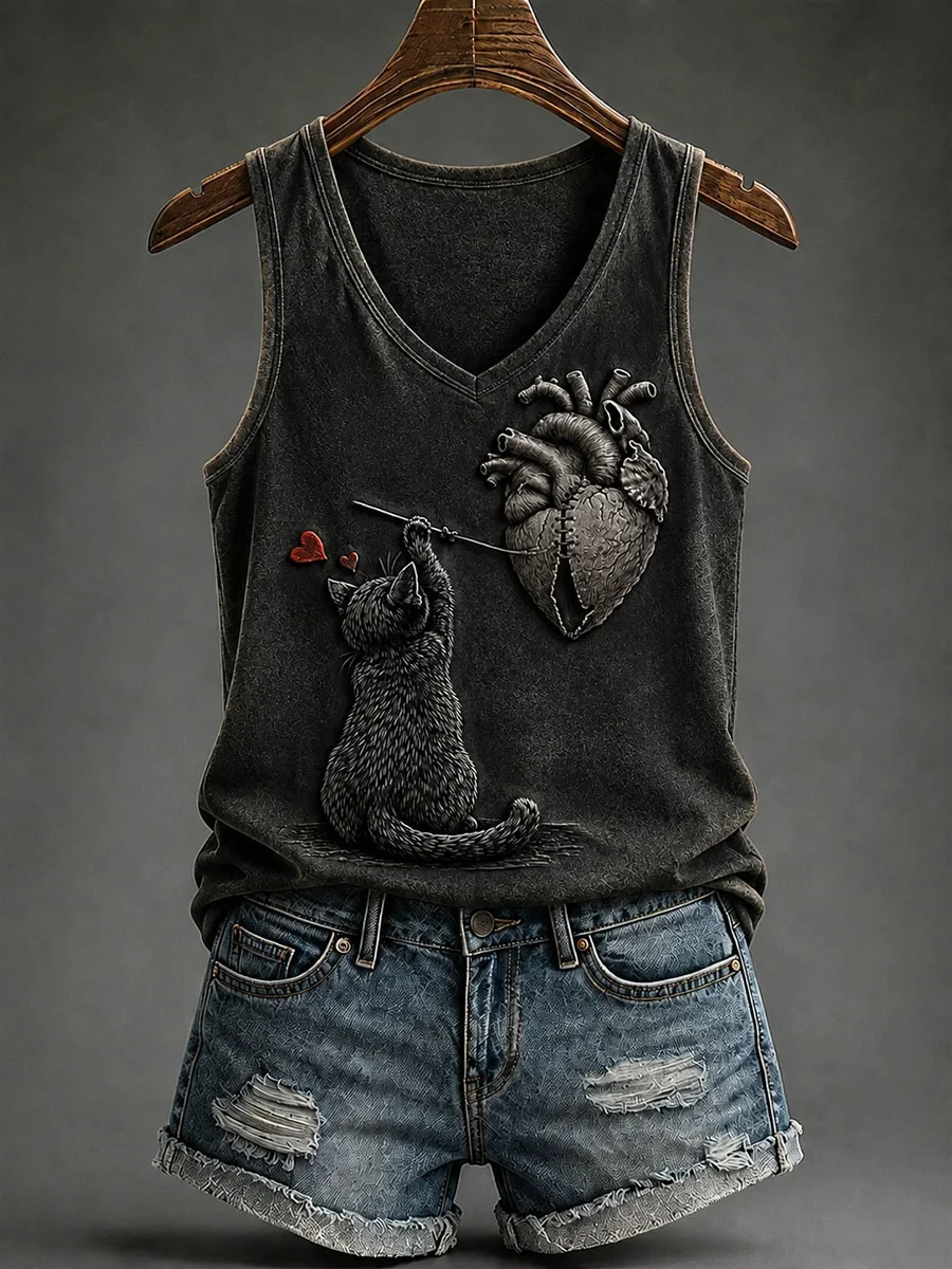 Cat Stitching Anatomical Heart Tank Top Cat He Merch Apparel For Outfit Lovers - Kdjoy Cat Stitching Anatomical Heart Tank Top Cat He Merch Apparel For Outfit Lovers - Kdjoy