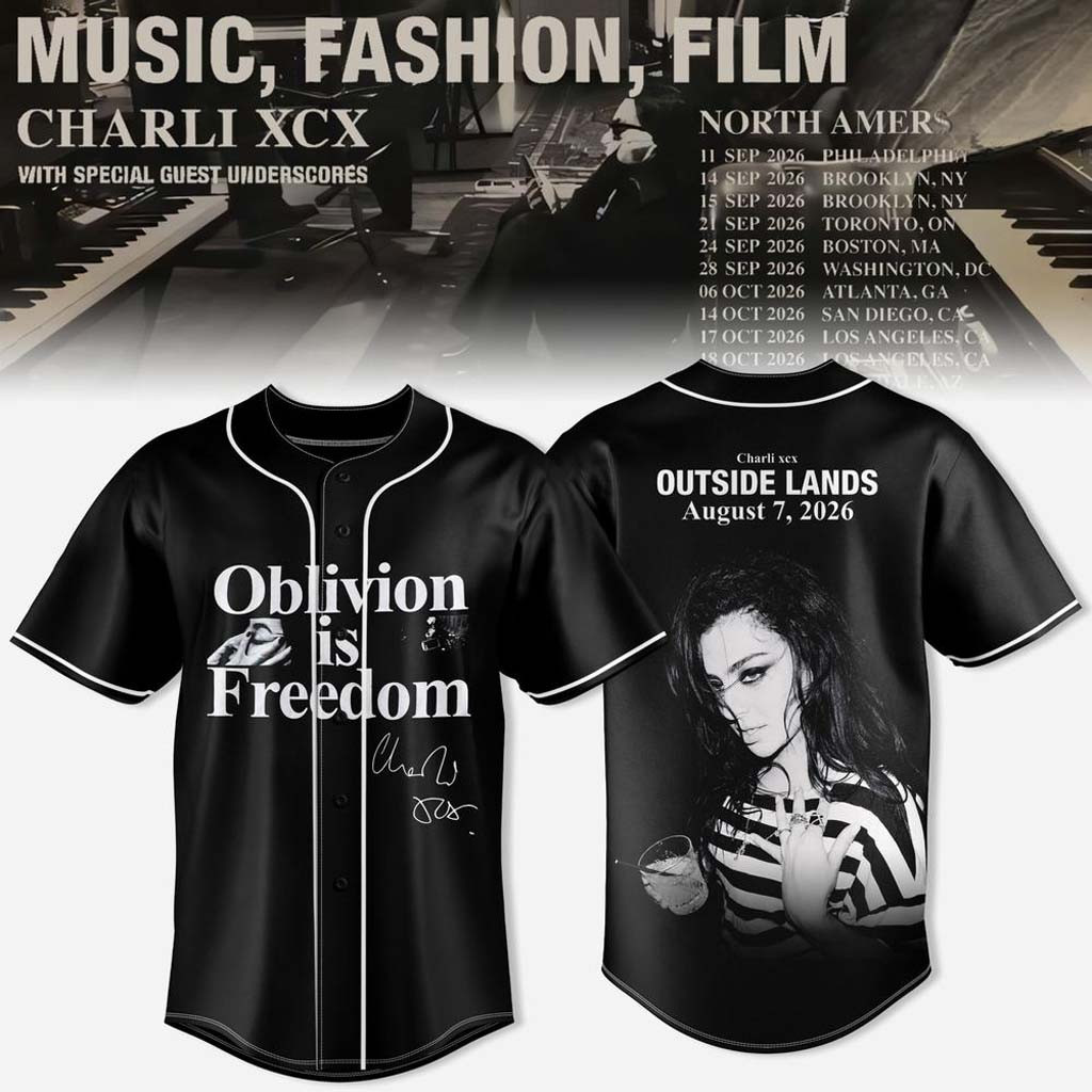 Charli XCX Music Fashion Film 2026 Tour Baseball Jersey Oblivion Is Freedom Charli XCX Merch - Kdjoy
