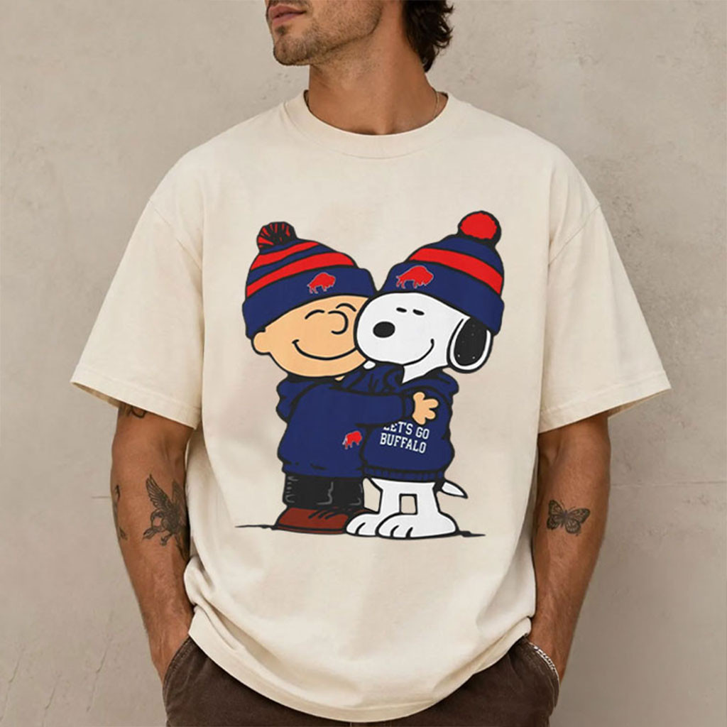 Charlie Brown And Snoopy Hug Buffalo Beanie Football T-Shirt Buffalo Bills Merch Fan Gifts - Kdjoy Charlie Brown And Snoopy Hug Buffalo Beanie Football T-Shirt Buffalo Bills Merch Fan Gifts - Kdjoy