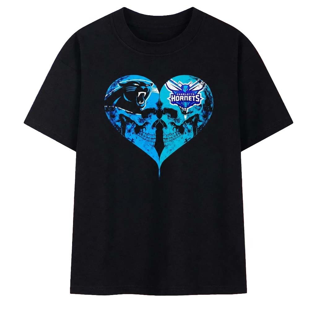 Charlotte Hornets X Carolina Panthers Skulls Face To Face Heart Shape Distressed Shirt Fan Gear - Kdjoy Charlotte Hornets X Carolina Panthers Skulls Face To Face Heart Shape Distressed Shirt Fan Gear - Kdjoy