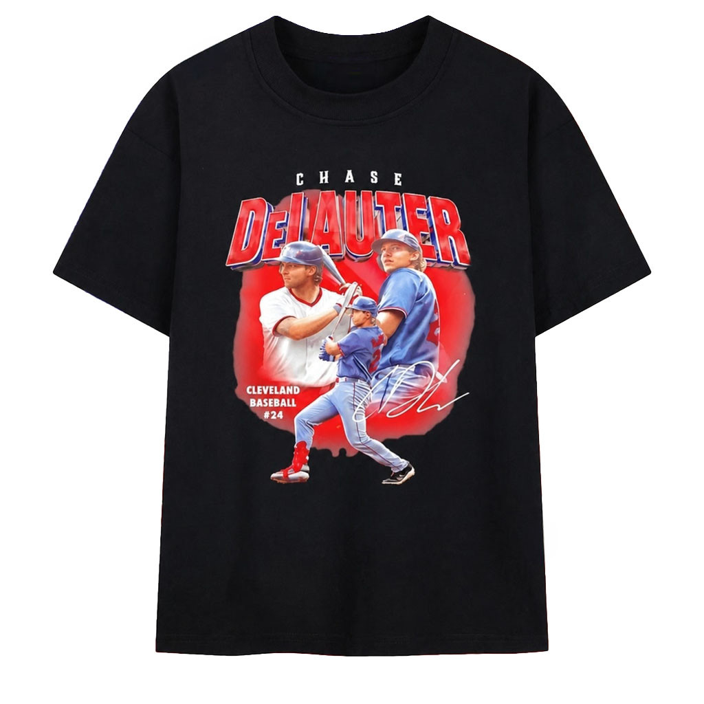 Chase DeLauter Cleveland Guardians Baseball No 24 Signature Shirt Chase DeLauter Merch Gifts - Kdjoy