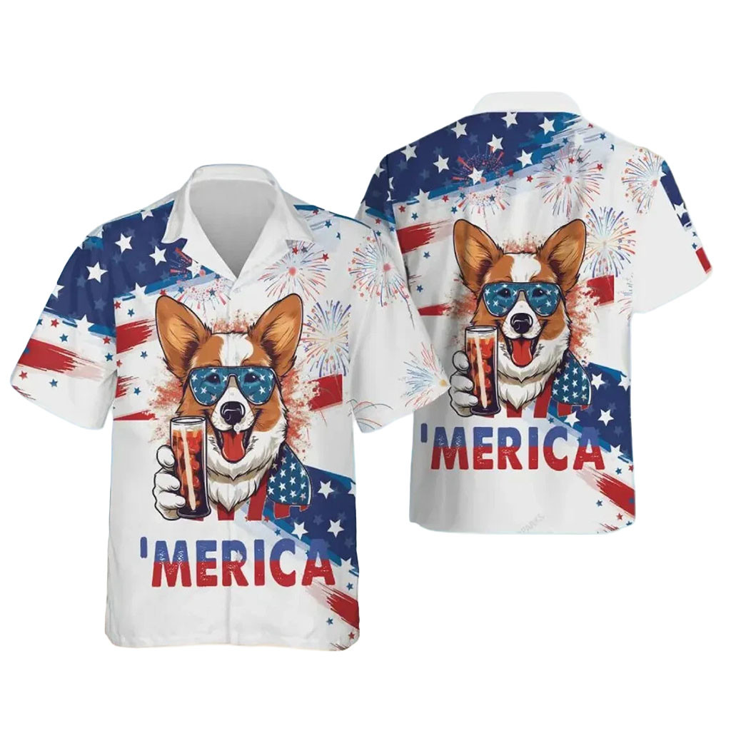 Cheerful Corgi Dog Merica Hawaiian Shirt Summer Beach Outfits Gift For Dog Lovers