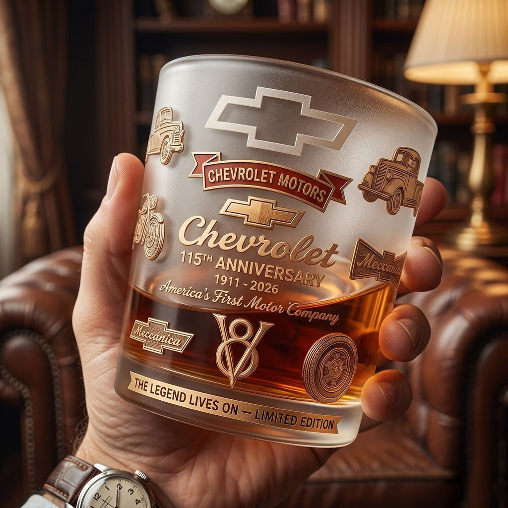 Chevrolet 115Th Anniversary Whiskey Glass 115 Years Commemorative Merch Gift For Men - Kdjoy
