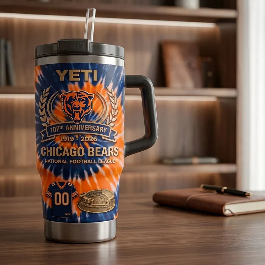 Chicago Bears 107th Anniversary Tie-Dye Stanley Tumbler Chicago Bears Merch Football Fan Gifts - Kdjoy