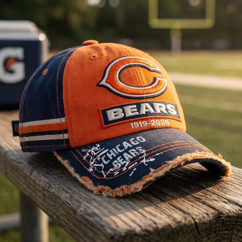 Chicago Bears 1919-2026 Anniversary Distressed Hat Chicago Bears Merch Football Themed Gifts - Kdjoy