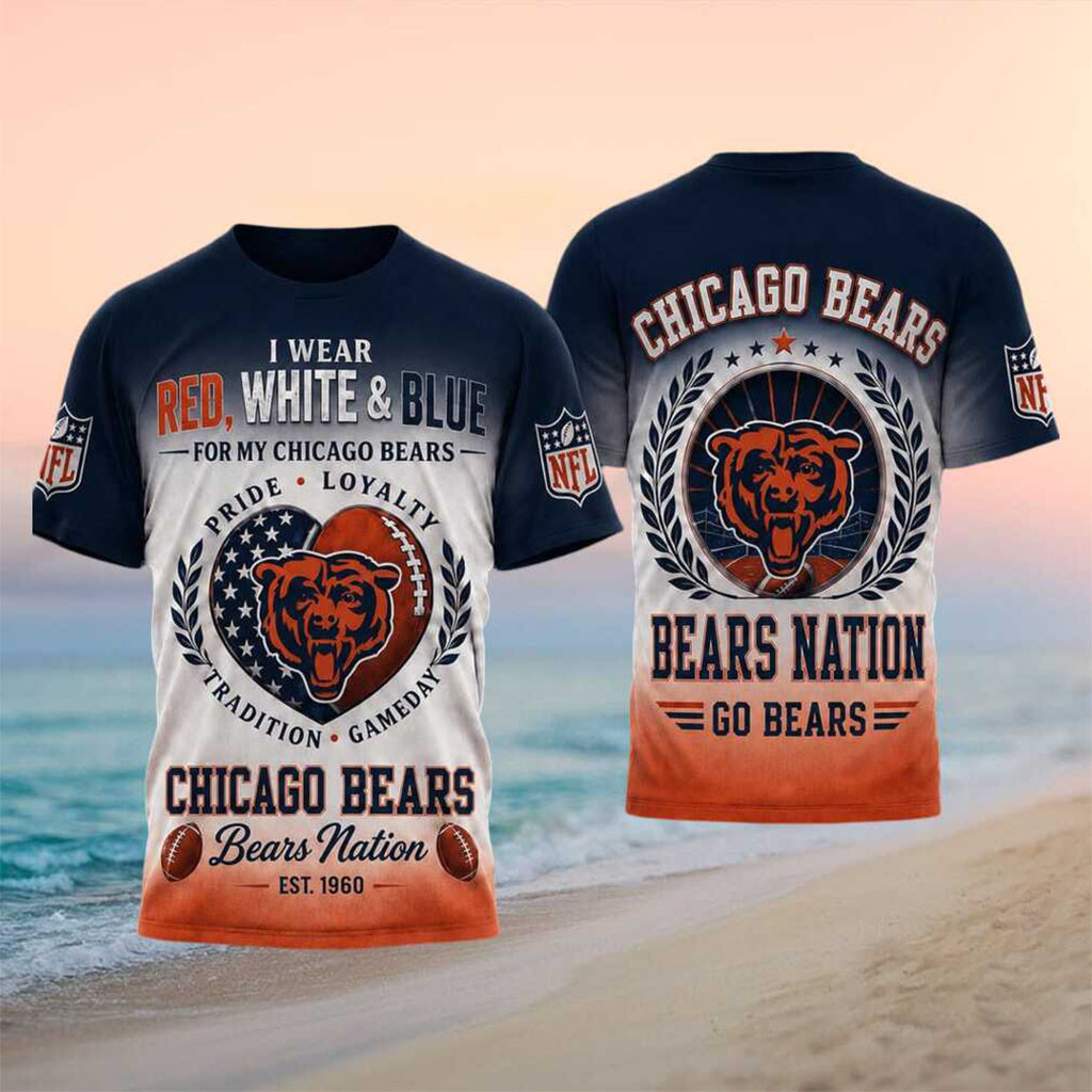 Chicago Bears Football Heart American Flag Pride Shirt Chicago Bears Merch Game Day Gifts - Kdjoy Chicago Bears Football Heart American Flag Pride Shirt Chicago Bears Merch Game Day Gifts - Kdjoy