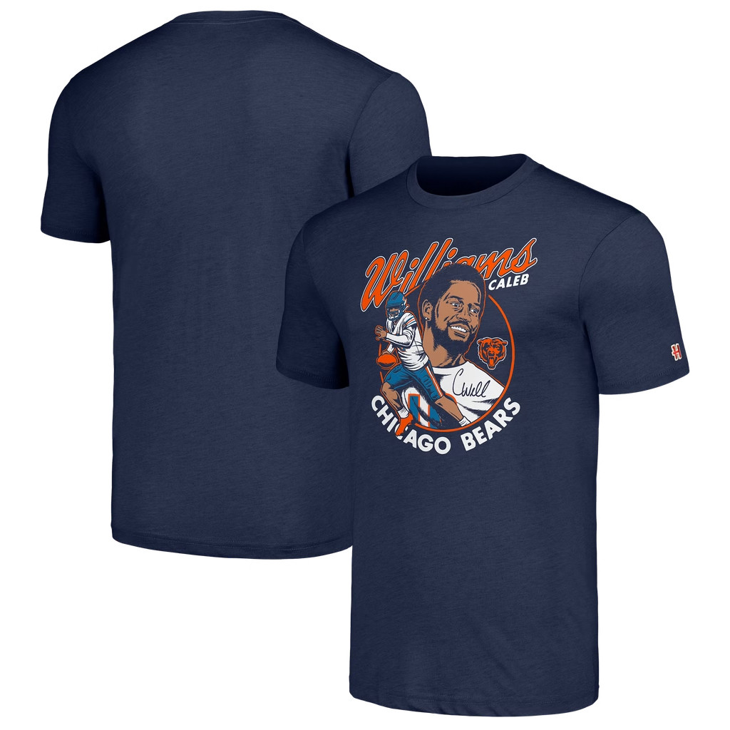 Chicago Bears Merch 2026 Caleb Williams Chicago Bears Homage Caricature Player T-Shirt Navy - Kdjoy