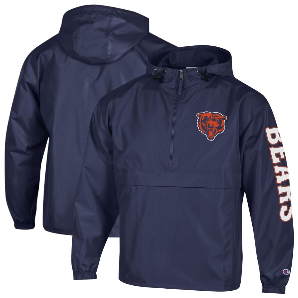 Chicago Bears Merch 2026 Chicago Bears Champion Windbreaker Half-Zip Jacket Navy Gift For Fans - Kdjoy