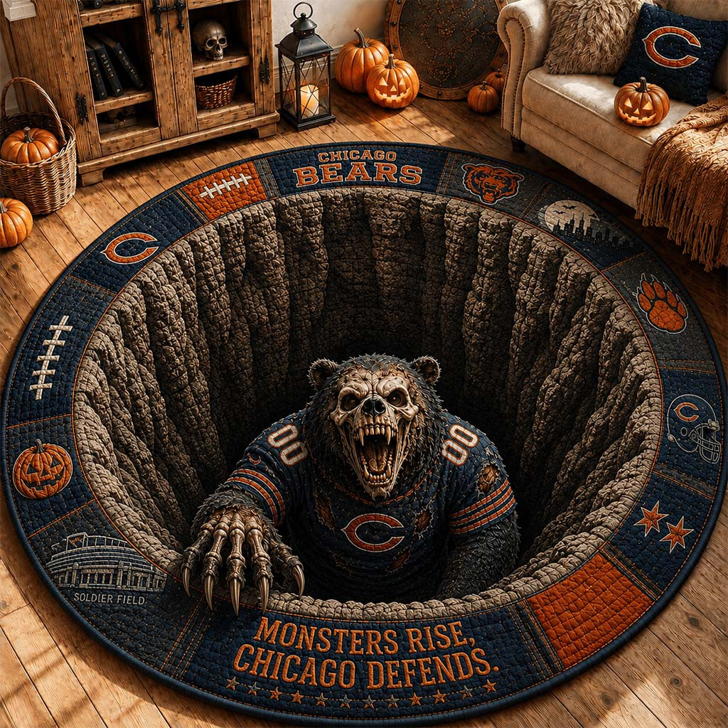 Chicago Bears Merch Monsters Rise Chicago Defends Quilted Round Mat Bears Merch Home Decor - Kdjoy
