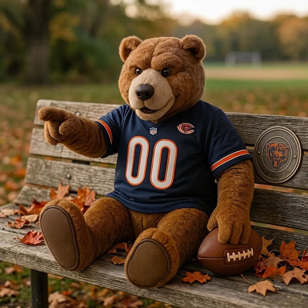 Chicago Bears Teddy Bear Mascot Plush Pillow Chicago Bears Merch Gift For Football Fans - Kdjoy