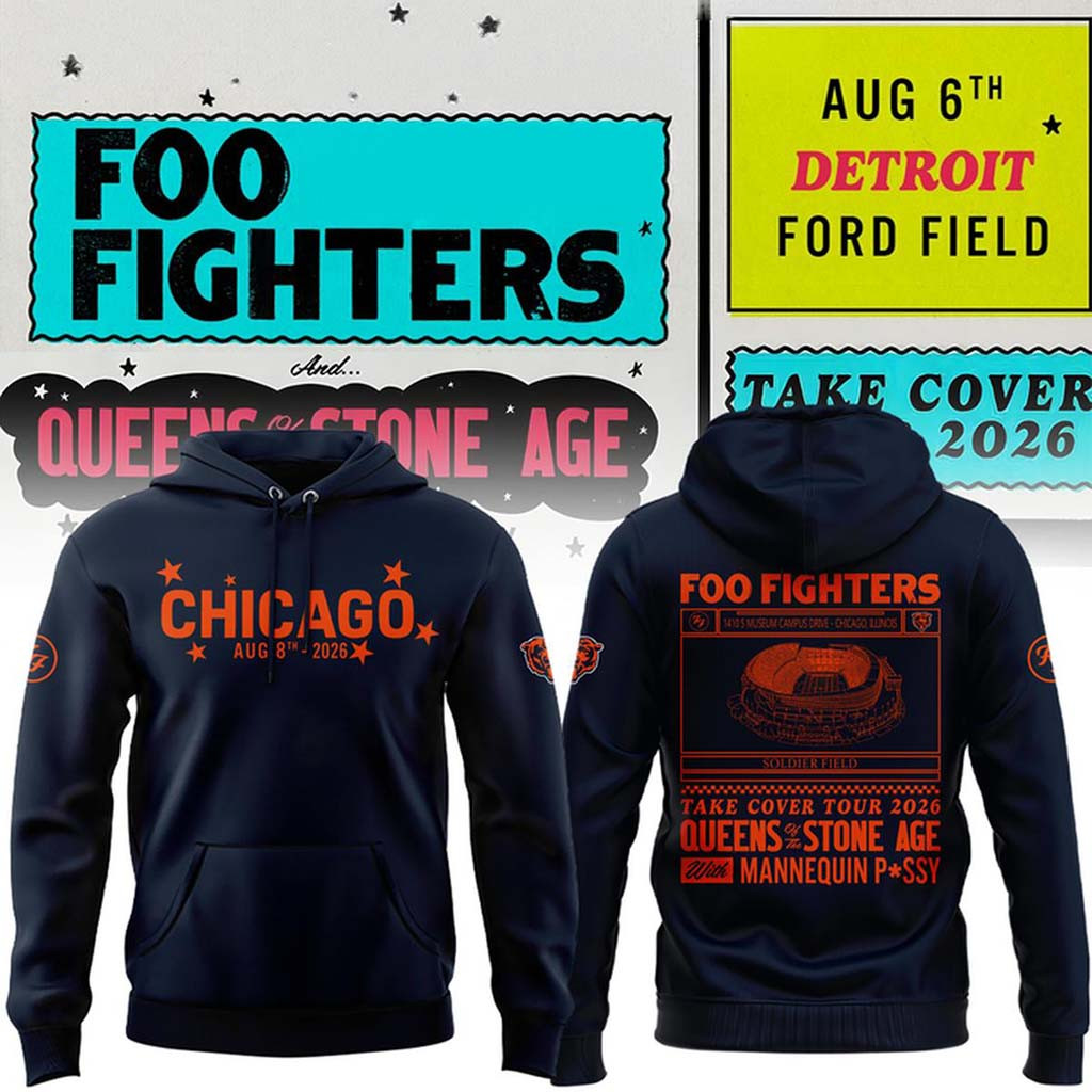 Chicago Bears X Foo Fighters Take Cover Tour 2026 Hoodie Foo Fighters Concert Merch Fan Gifts - Kdjoy