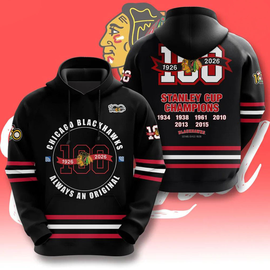 Chicago Blackhawks 100th Anniversary Centennial Hoodie Blackhawks Merch Gift For Hockey Fans - Kdjoy