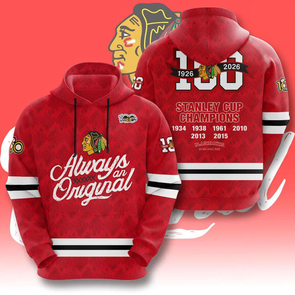 Chicago Blackhawks 100th Anniversary Centennial Hoodie Chicago Blackhawks Merch Hockey Fan Gift - Kdjoy Chicago Blackhawks 100th Anniversary Centennial Hoodie Chicago Blackhawks Merch Hockey Fan Gift - Kdjoy