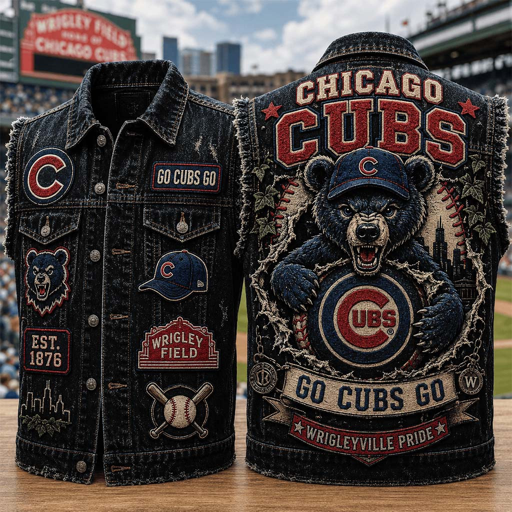 Chicago Cubs Merch Go Cubs Go Wrigleyville Pride Denim Vest Gift For Baseball Fans - Kdjoy