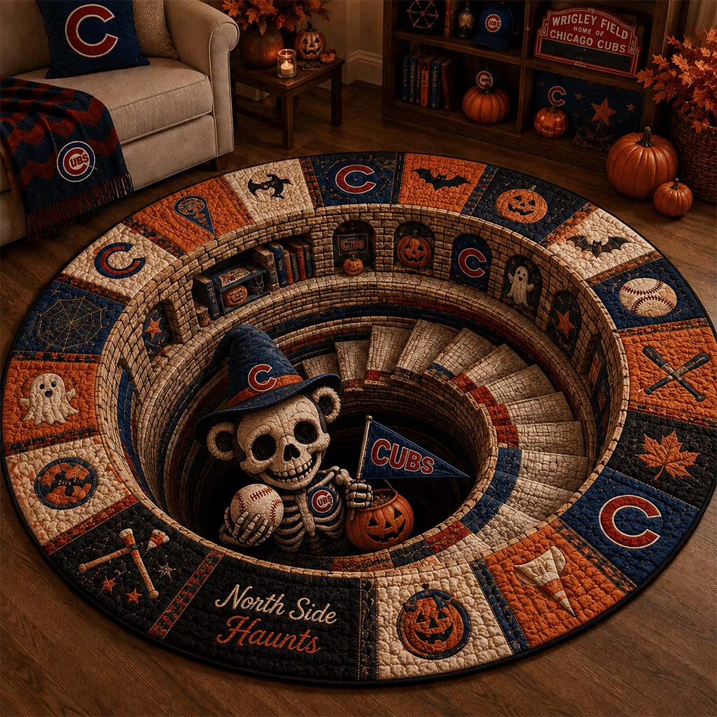 Chicago Cubs Merch North Side Haunts Quilted Round Mat Floor Decor Presents For Baseball Fans - Kdjoy Chicago Cubs Merch North Side Haunts Quilted Round Mat Floor Decor Presents For Baseball Fans - Kdjoy