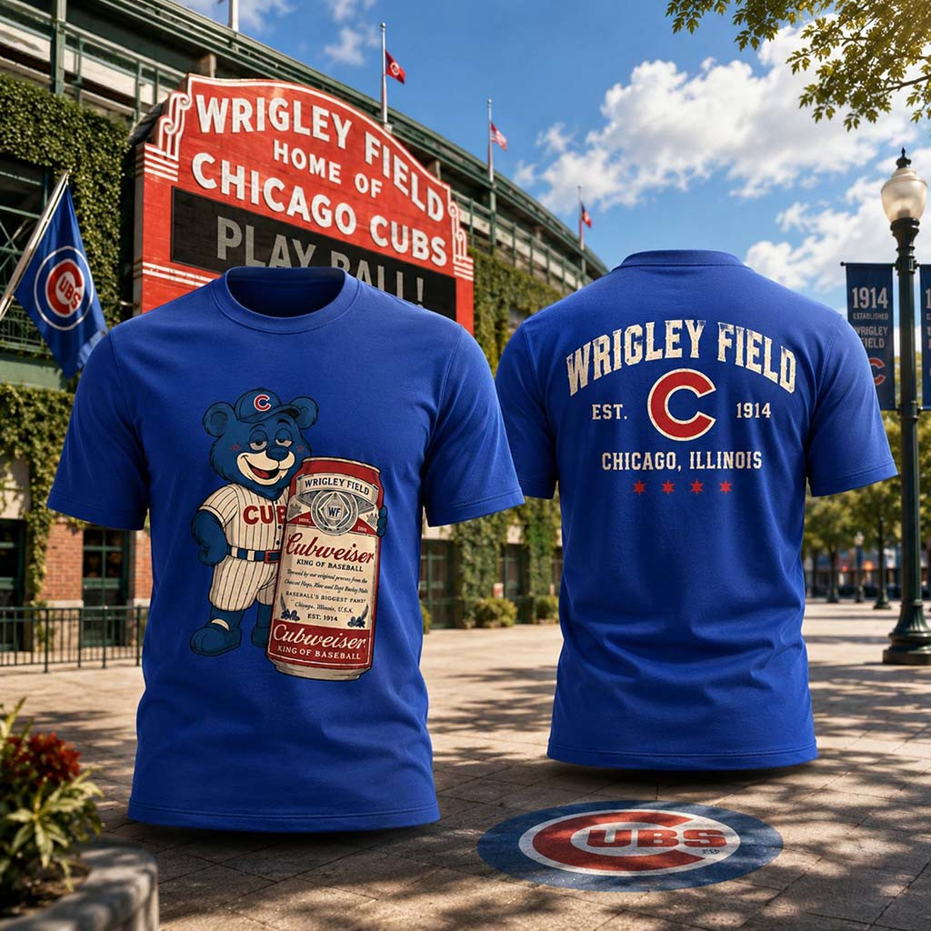 Chicago Cubs Wrigley Field Vintage T-Shirt Bear Budweiser Beer Fan Shirt Cubs Merch - Kdjoy